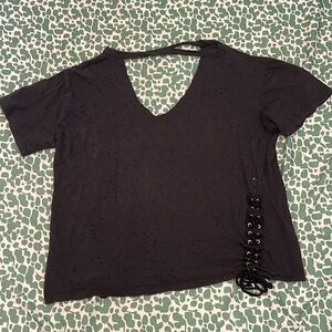 Viola Black Cut Out Short Sleeve Shirt